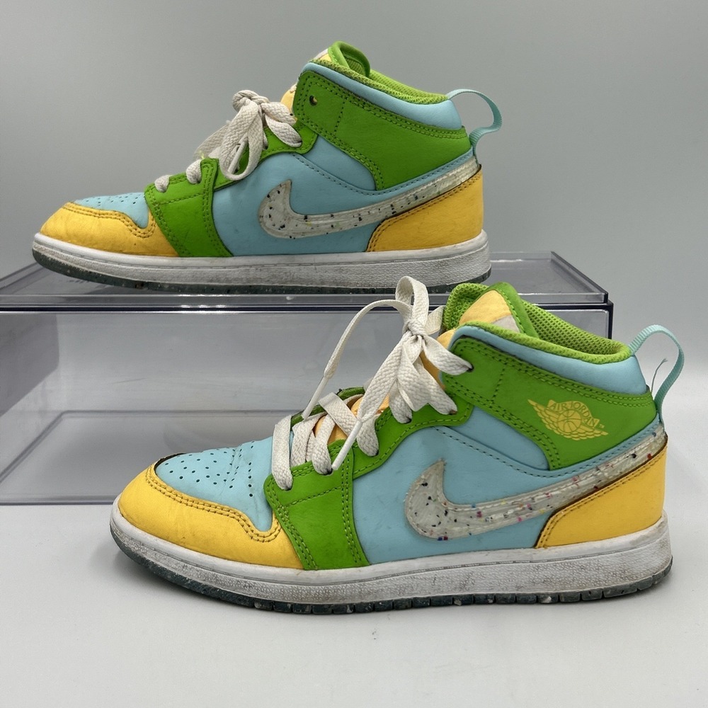 Nike Air Jordan 1 Mid SE Youth 2Y Green Yellow Recycled Grind DX4370-400 Shoes